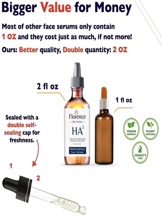 Florence Hyaluronic Acid Serum for Skin – Anti-Aging Moisturizer Face Serum for Brightening, Plumper & Smoother Skin. Non-Greasy, Ultra-Hydrating Niacinamide, B5 & Vitamin C Skin Care Facial Serum, 2 oz - Image 2